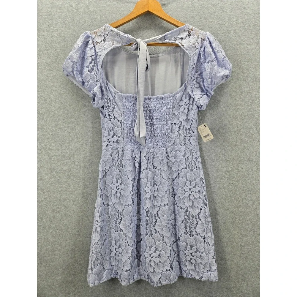 NWT FREE PEOPLE Light Blue HAILEE MINI DRESS  LACE FLORAL Cottagecore M - Picture 7 of 11